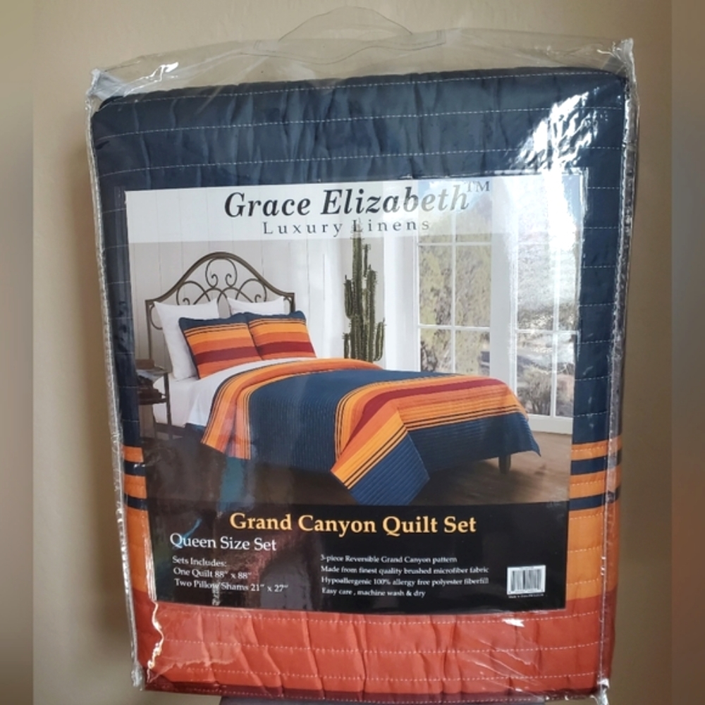 Grace Elizabeth Queen 3 piece Grand Canyon Quilt Set Comforter